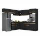 Armário de Cozinha Completa de Canto com Rodapé Veneza Multimóveis V2105 Preto/Dourado