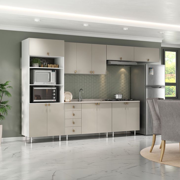 Image of Cozinha Completa Maranello 100% Mdf 12 Portas 4 Gavetas Bege PLA-MO895CL25NYKMOB
