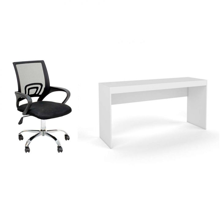 Conjunto de Mesa Marselha Branca com Cadeira de Escritório Secretária Giratória Javix Preta