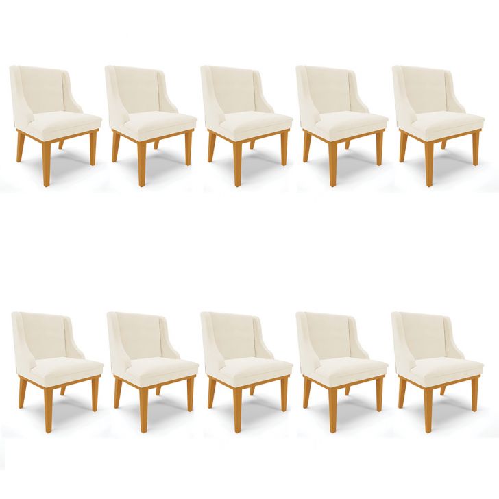 Kit 10 Cadeiras de Jantar Liz Veludo Bege Base Fixa Madeira Castanho - D'Rossi