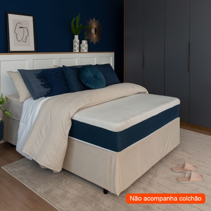 Base Para Cama Box Queen Guldi Com Guarda Objetos Bege