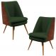 Kit 02 Poltronas Pérsia Pés Palito D02 Linho Verde Musgo C-117 Corano Marrom B-38 - Lyam Decor