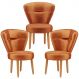 Conjunto 3 Poltronas Estofadas para Sala de Jantar Cozinha Recepção Pés de Madeira Tecido Veludo
