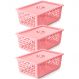 Kit 3 Caixas Organizadoras Grandes Empilháveis Com Tampas Alças Laterais UZ Rosa