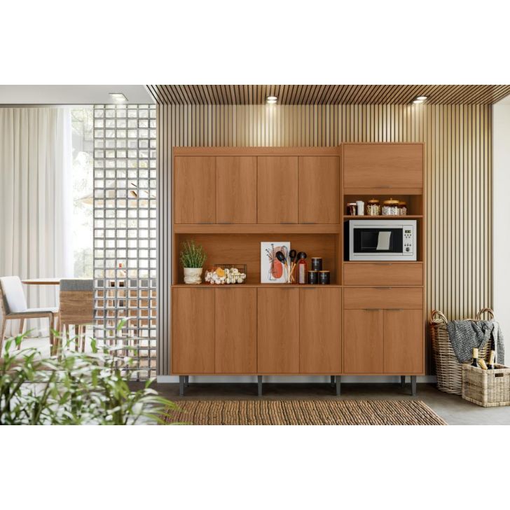 Cozinha Atlantis 11 Armários 2 Gavetas C/ Espaço Para Microondas E Utilidades - Jequitiba