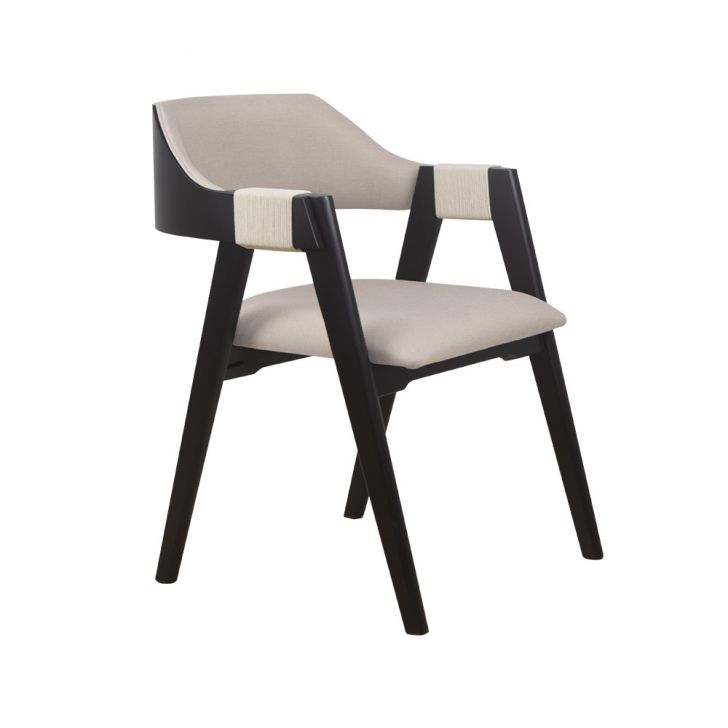 Cadeira de Jantar Estofada Ottawa Preta Linho Off White - 58966