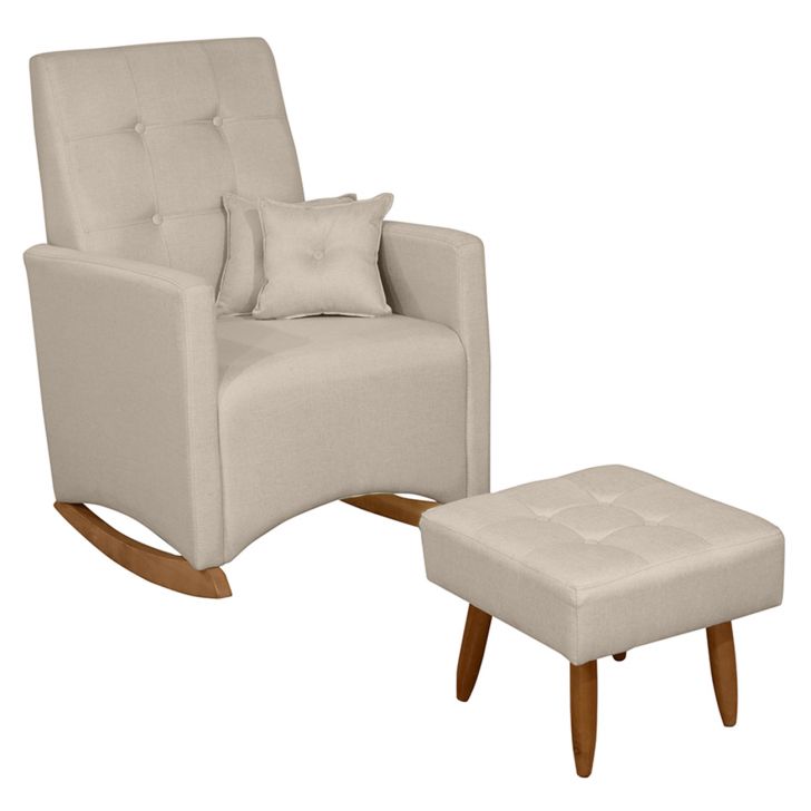 Poltrona Amamentação Base Balanço e Puff Lola Linho Bege F03 - Mpozenato