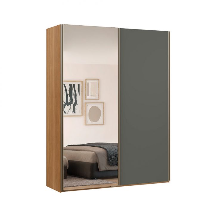 Image of Guarda-roupa Solteiro Com Espelho Raffinato 100% Mdf 2 Portas Freijó E Titânio PLA-MO895CL15HFWMOB