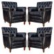 Kit 04 Poltronas Decorativas Sala de Estar Níger Pés Madeira Couro Preto G58 - Gran Belo