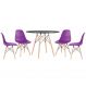 Mesa redonda Eames 100 cm preto + 4 cadeiras Eiffel DSW Roxo