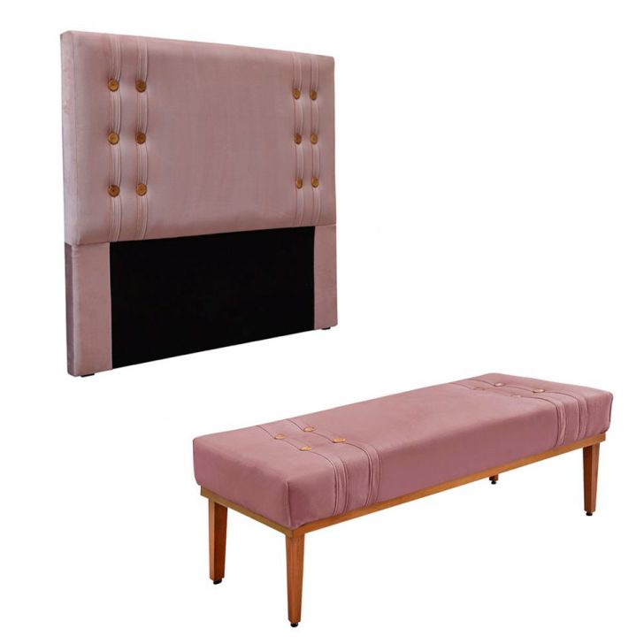 Conjunto de Cabeceira King com Recamier Gênova Veludo Lilás