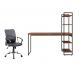 Conjunto de Mesa com Estante Nogal 146 cm com Cadeira de Escritório Diretor Giratória Oslo Preta