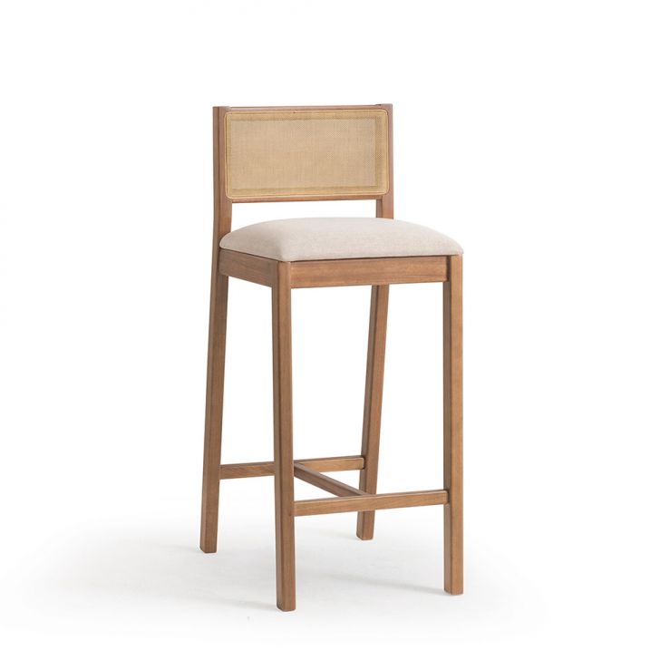 Banqueta Serena com Tela Nogueira Poliéster Bege e Marrom