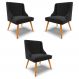 Kit 3 Cadeiras Decorativas Sala de Jantar Pés Palito de Madeira Firenze Suede Preto/Natural G19 - Gran Belo