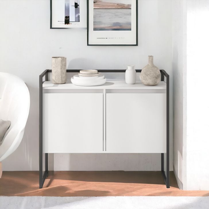 Aparador Buffet 2 Portas Industrial Roma Branco Preto