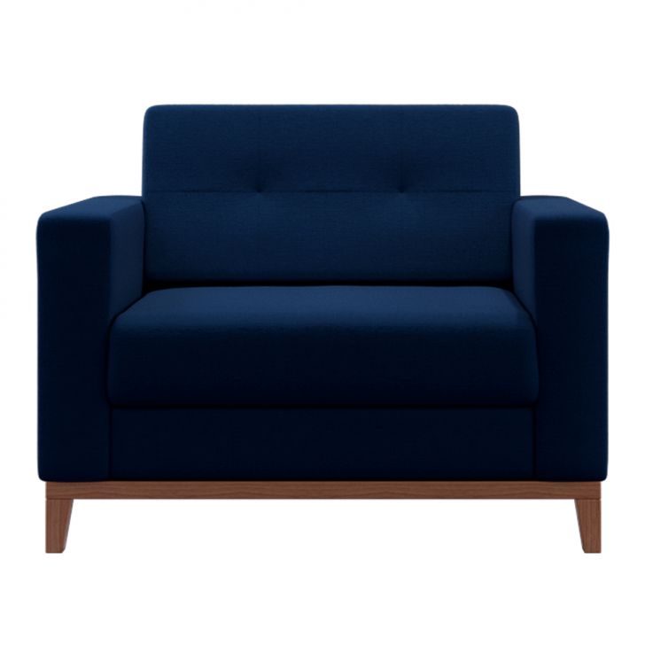 Poltrona Living Pés E Base Em Madeira Linho Cotton Azul Marinho
