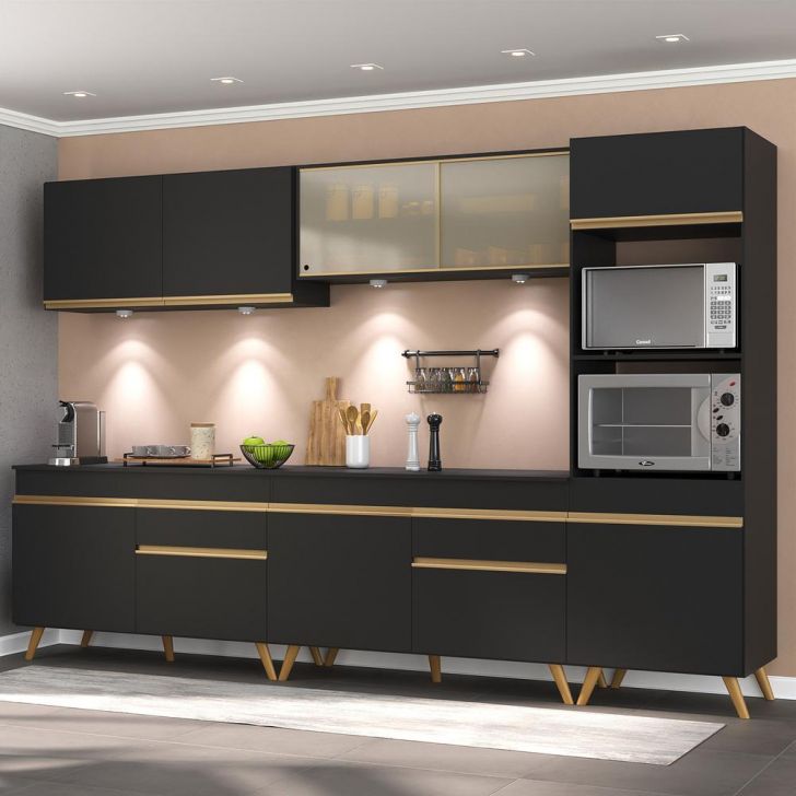 Cozinha Completa 5 peças com Leds MP2014 Veneza Up Multimóveis Preta