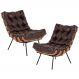 Kit 02 Poltronas Decorativas Sala de Estar Costela L04 Couro Marrom Café - Lyam Decor