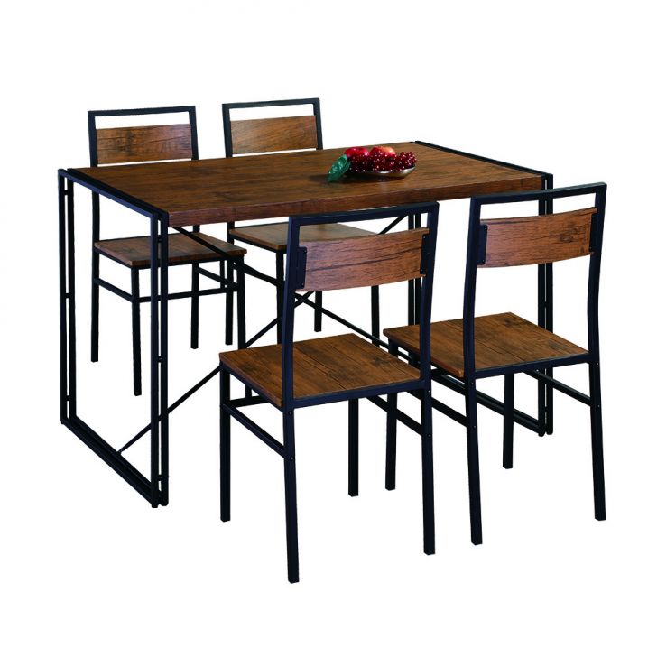 Conjunto De Mesa Wooden Com 4 Cadeiras Preto E Amêndoa