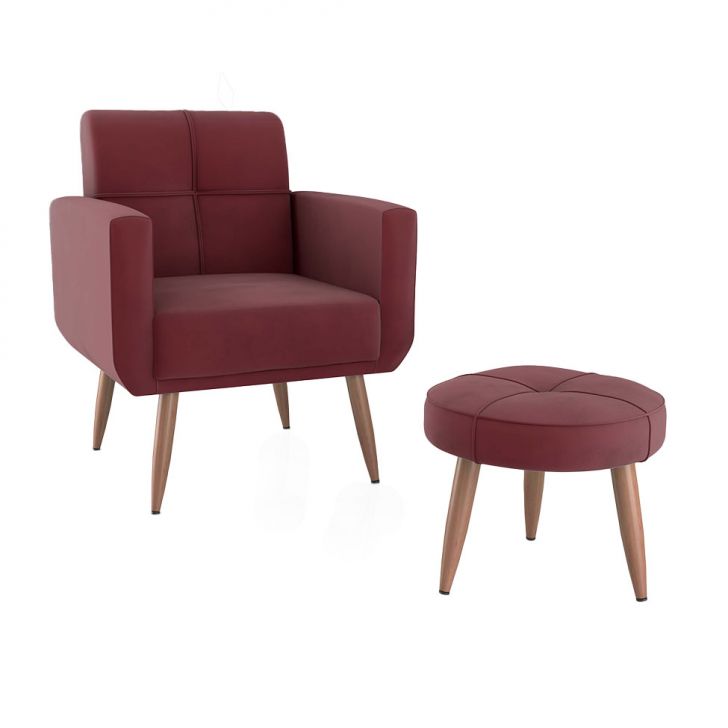 Conjunto Com 1 Poltrona E 1 Puff Havana Vinho