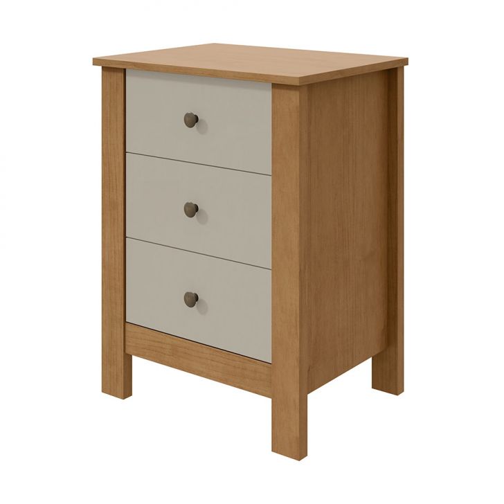 Mesa De Cabeceira Maggiore 3 Gavetas Amêndoa E Off White