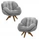 Kit 2 Poltronas Decorativas Base em Madeira Giratória Giroud Veludo Cinza G33 - Gran Belo