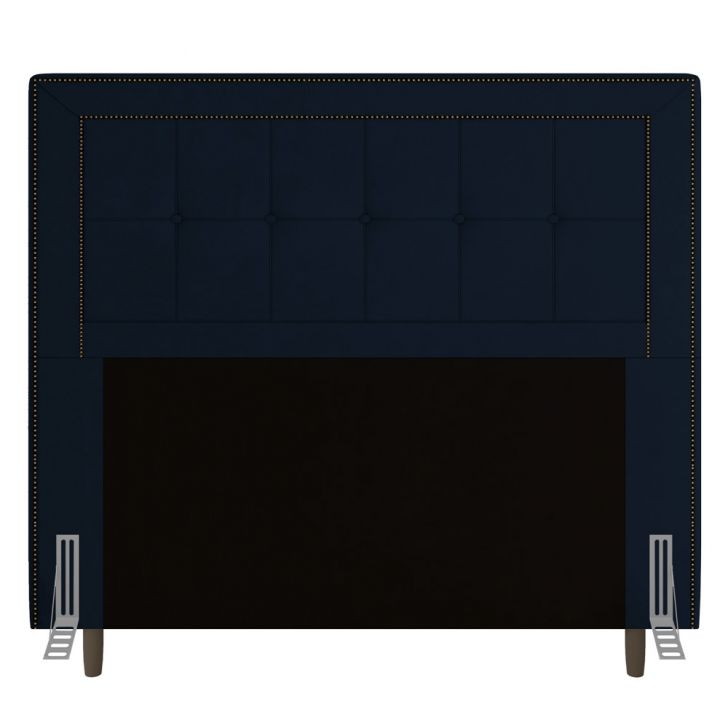 Cabeceira Cama Box Casal Luxor 140cm com Tachas e Frame Veludo Azul Marinho - Desk Design