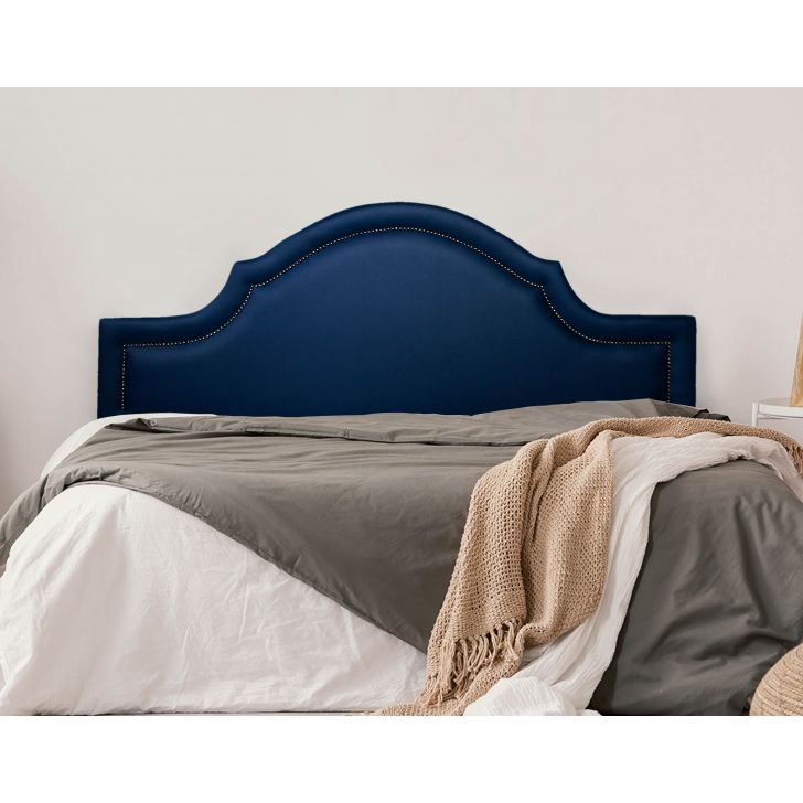 Cabeceira Queen Para Cama Box Provençal 160x60 Courino Azul - Tachas Fumê