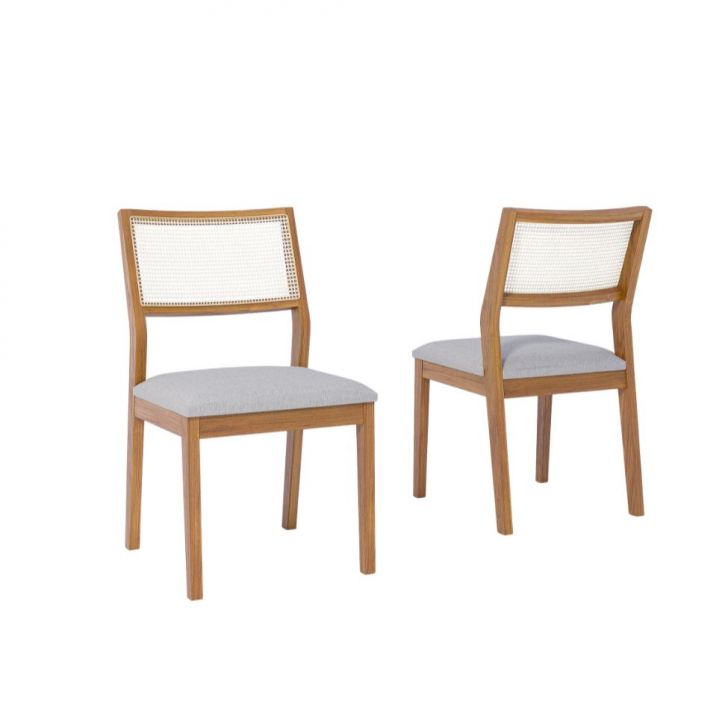 Conjunto com 2 Cadeiras Bella Linho Cinza e Madeira