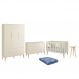 Dormitório Theo Retrô 3 Portas, Cômoda 1 Porta, Berço, Mesa de Apoio Areia Fosco com Pés Madeira Natural e Colchão - Reller Móveis