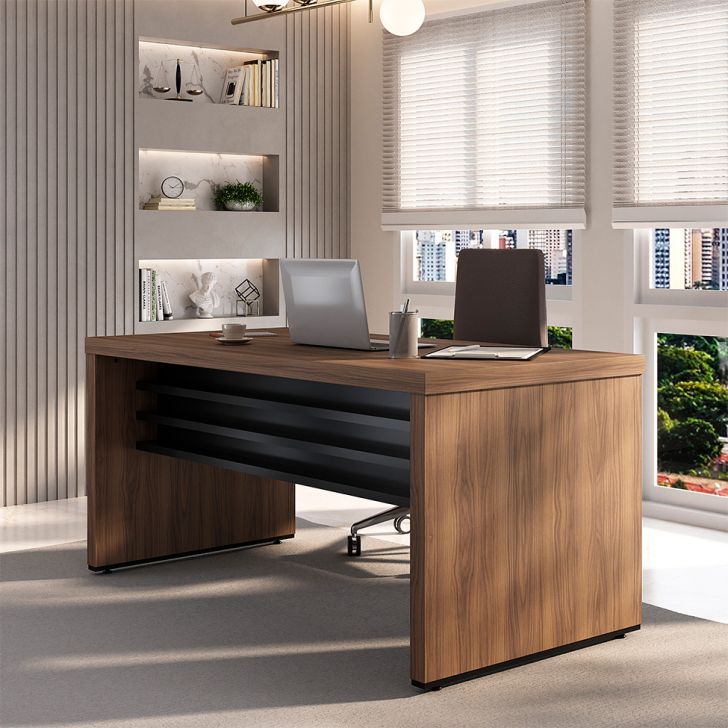 Mesa de Escritório Dante Nogal e Preta 136 cm