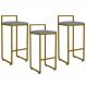 Kit 03 Banquetas Alta Para Cozinha Sala De Jantar Hanna L02 Dourado Linho Cinza Escuro - Lyam Decor