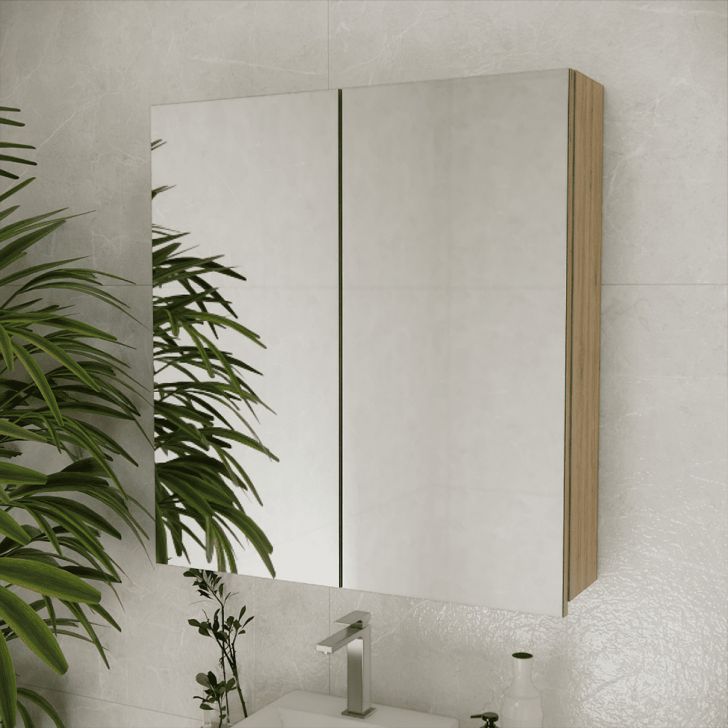 Armário de Banheiro com Espelho Nature 2 Portas Carvalho 75 cm