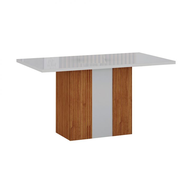 Mesa de Jantar Retangular com Tampo de Vidro Doha 100% MDF Off White e Freijó 120 cm