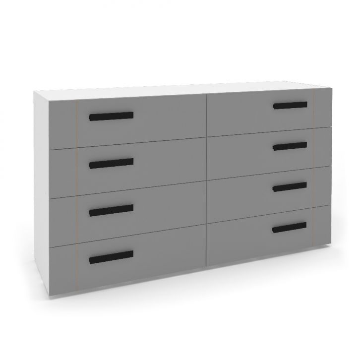 Cômoda Lisboa 8 Gavetas Cinza e Branca