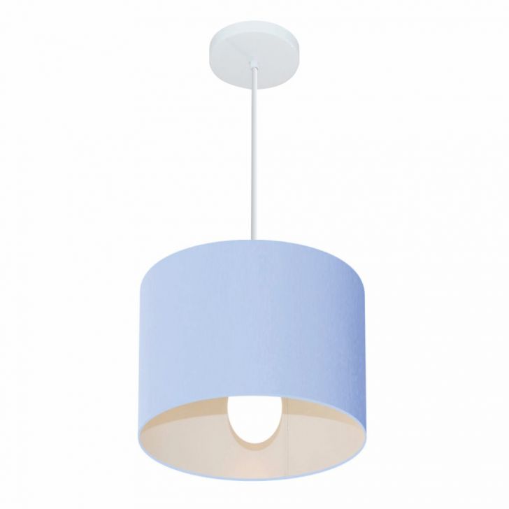 Pendente Cilíndrico Md-4113 Cúpula em Tecido 30x25cm Azul Bebê - Bivolt