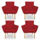Kit 4 Poltronas Decorativa Leticia Suede Vermelho Pés Palito Castanho - Pallazio