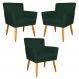 Kit 3 Poltronas Decorativa para Sala de Estar Cecília Suede Verde - Montanaris Decor