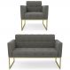 Sofá Namoradeira e 1 Poltrona Base Industrial Dourado Ana Suede Grafite - Ibiza