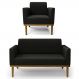 Sofá Namoradeira e 1 Poltrona Base Madeira Castanho Maressa Suede Preto - Ibiza