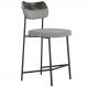 Banqueta Baixa Bar Cozinha Sala De Jantar Preto Elira L02 Couríssimo Preto Linho Cinza - Lyam Decor