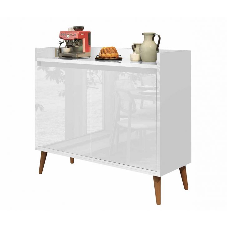 Buffet Aparador Retrô Delux 2 Portas Branco Gloss - MoveisAqui