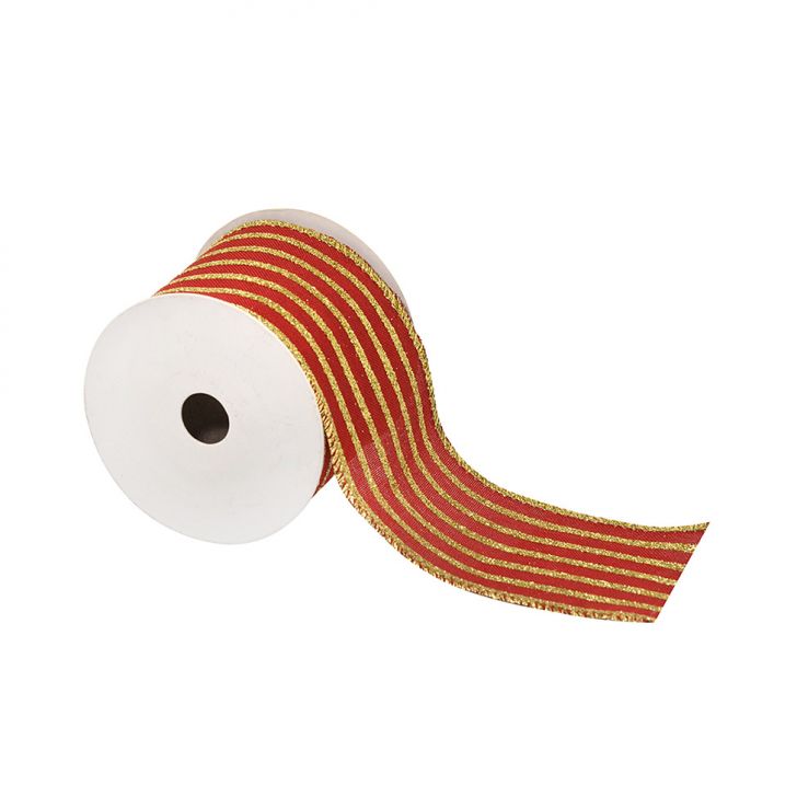 Fita Natalina Espressione Listrada Vermelha e Dourada