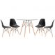 Mesa redonda Eames com tampo de vidro 100 cm + 4 cadeiras Eiffel DSW Preto