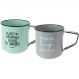 Kit 2 Caneca Vintage Aço Esmaltado Grande 600ml Verde/Cinza