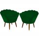 Kit 02 Poltronas Decorativa Pétala Pés Palito Suede Verde - DS Estofados
