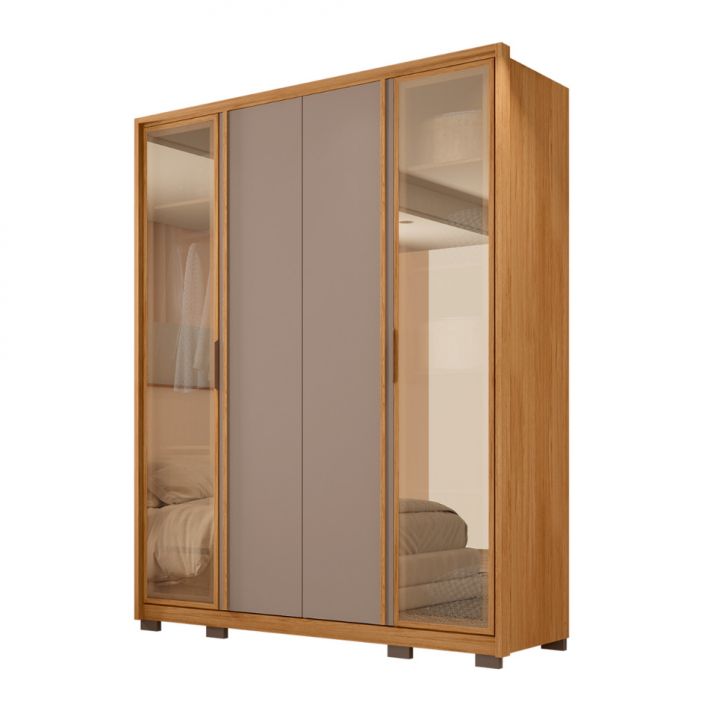 Image of Guarda-roupa Solteiro Com Espelho Reflecta New Cristal 4 Portas 3 Gavetas Buriti E Fendi PLA-MO895CL05IYSMOB