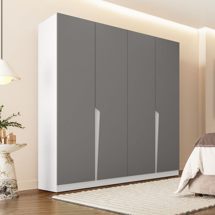 Guarda-roupa Casal Porto 4 Portas 4 Gavetas Branco E Cinza