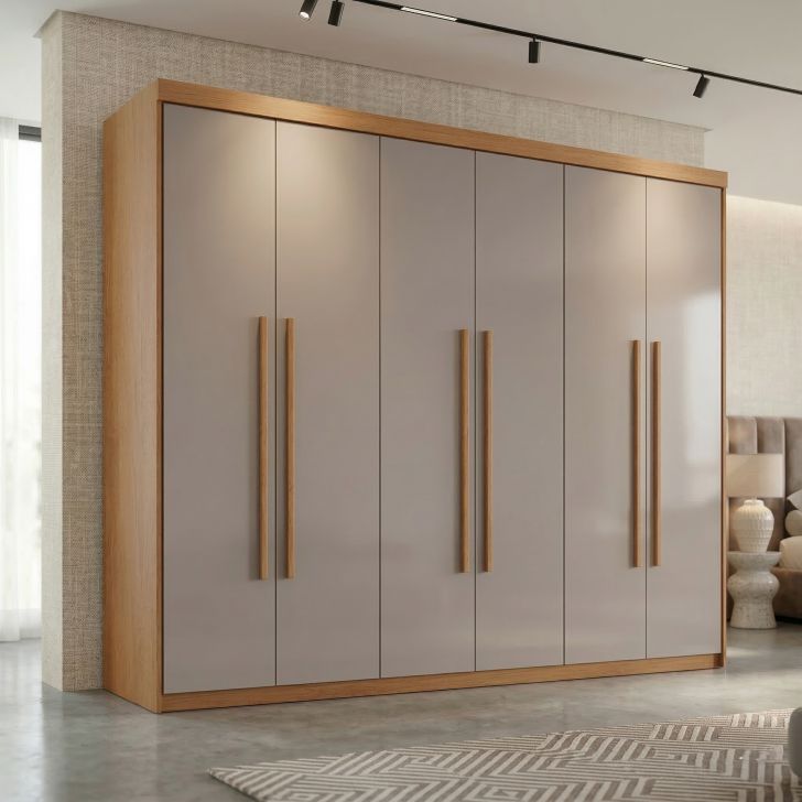 Guarda-roupa Casal Xangai 6 Portas 2 Gavetas Imbuia E Off White