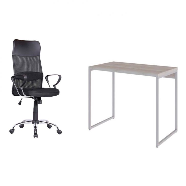 Conjunto de Mesa Studio Snow e Branca com Cadeira de Escritório Diretor Giratória Vancouver Preta